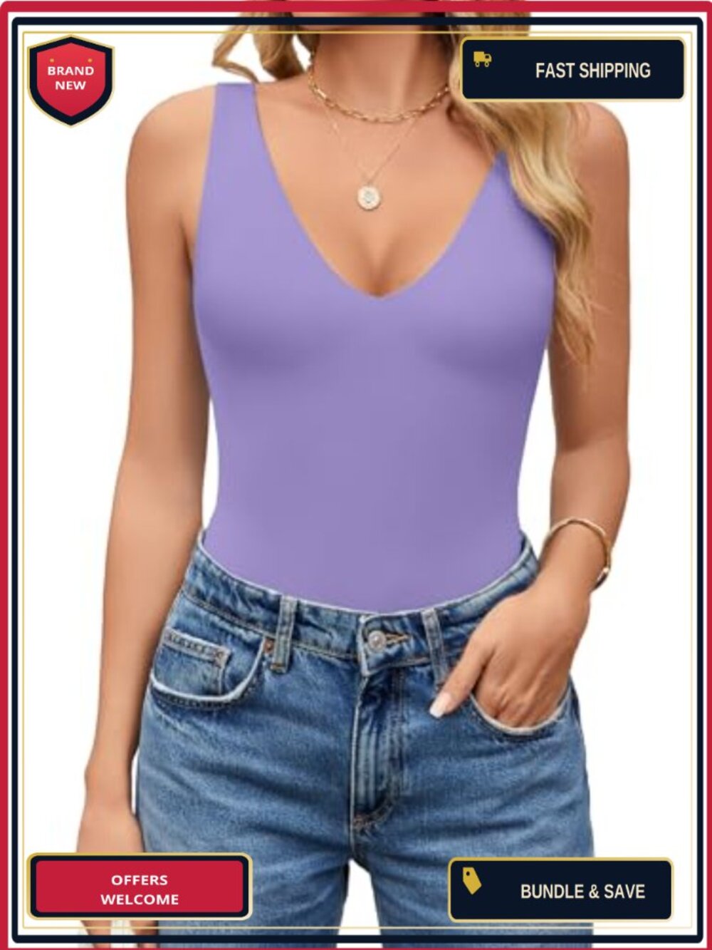 Avidlove Women's Plunge Deep V Neck Bodysuit Double Lined Sleeveless Thong